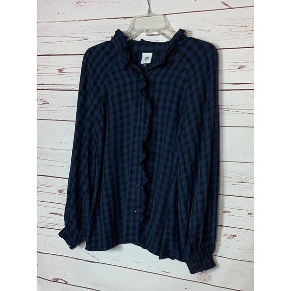 CAbi Women's M Medium Blue Black Aberdeen Shirt #3961 Buffalo Plaid Button Top - Picture 6 of 12